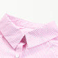 Sky Blue Smocked Cuffed Striped Boyfriend Shirt with Pocket