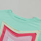 White Colorblock Star Patched Half Sleeve Oversized Tee