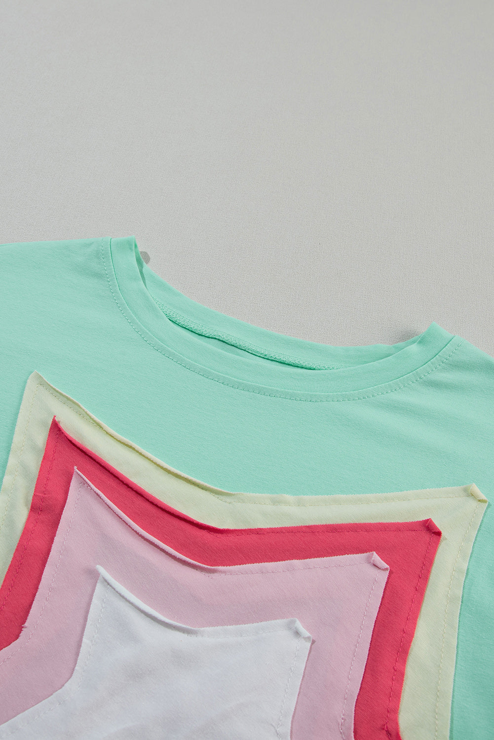 White Colorblock Star Patched Half Sleeve Oversized Tee