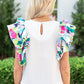 White Voluminous Printed Puff Sleeve Textured Top