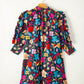 Green Floral Print Puff Sleeve Ruffled Mini Dress