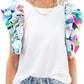 White Voluminous Printed Puff Sleeve Textured Top