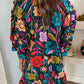 Green Floral Print Puff Sleeve Ruffled Mini Dress