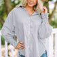 Sky Blue Smocked Cuffed Striped Boyfriend Shirt with Pocket
