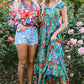 Green Floral Print Sleeveless Ruffle Tiered Maxi Dress