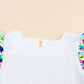 White Voluminous Printed Puff Sleeve Textured Top