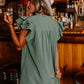 Mist Green Ruffle Sleeve V Neck Frilled Shift Dress
