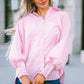 Sky Blue Smocked Cuffed Striped Boyfriend Shirt with Pocket