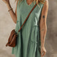 Moonlight Jade Split V Neck Tiered Flowy Sleeveless Dress