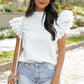 Bright Pink Solid Color Scalloped Ruffle Sleeve Top