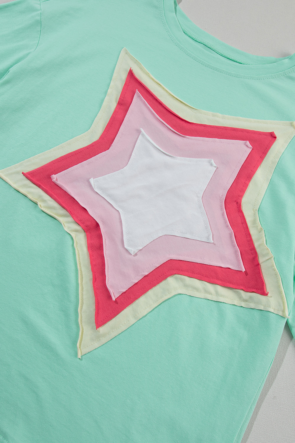 White Colorblock Star Patched Half Sleeve Oversized Tee