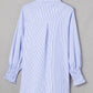 Sky Blue Smocked Cuffed Striped Boyfriend Shirt with Pocket