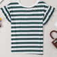 Sea Green Striped V Neck Ruffle Sleeve Top