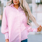 Sky Blue Smocked Cuffed Striped Boyfriend Shirt with Pocket