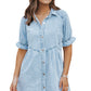 Beau Blue Mineral Wash Ruffled Short Sleeve Buttoned Denim Dress