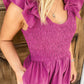 Rose Red Solid Color Ruffled Straps Smocked Ruched Maxi Dress