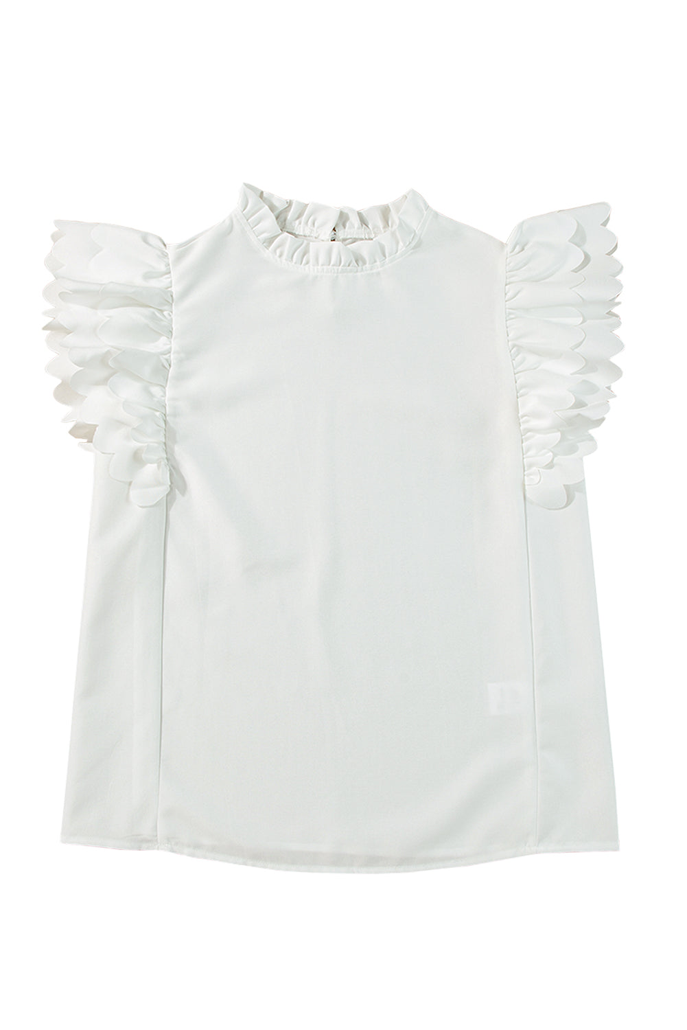 Bright Pink Solid Color Scalloped Ruffle Sleeve Top
