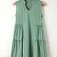 Moonlight Jade Split V Neck Tiered Flowy Sleeveless Dress