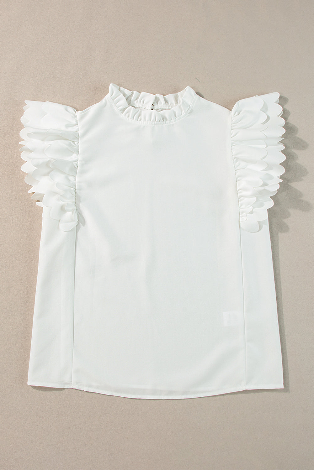 Bright Pink Solid Color Scalloped Ruffle Sleeve Top