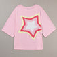 White Colorblock Star Patched Half Sleeve Oversized Tee
