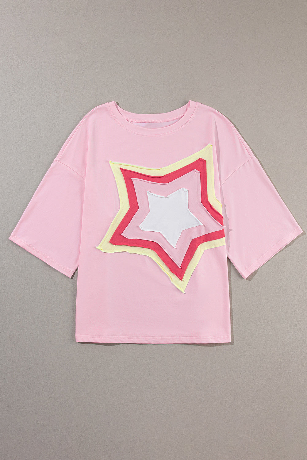 White Colorblock Star Patched Half Sleeve Oversized Tee