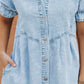 Beau Blue Mineral Wash Ruffled Short Sleeve Buttoned Denim Dress