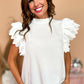 Bright Pink Solid Color Scalloped Ruffle Sleeve Top