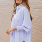 Sky Blue Smocked Cuffed Striped Boyfriend Shirt with Pocket