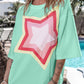 White Colorblock Star Patched Half Sleeve Oversized Tee