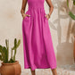 Rose Red Solid Color Ruffled Straps Smocked Ruched Maxi Dress
