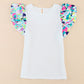 White Voluminous Printed Puff Sleeve Textured Top