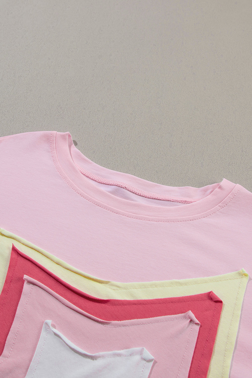White Colorblock Star Patched Half Sleeve Oversized Tee