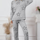 Gray Stars Print Long Sleeve Drawstring High Waist Lounge Set