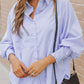 Sky Blue Smocked Cuffed Striped Boyfriend Shirt with Pocket