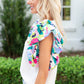 White Voluminous Printed Puff Sleeve Textured Top