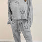 Gray Stars Print Long Sleeve Drawstring High Waist Lounge Set