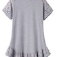 Light Grey Lace Floral Patchwork Ruffled T-shirt Dress