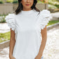 Bright Pink Solid Color Scalloped Ruffle Sleeve Top