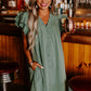Mist Green Ruffle Sleeve V Neck Frilled Shift Dress