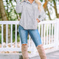Sky Blue Smocked Cuffed Striped Boyfriend Shirt with Pocket