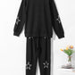 Gray Stars Print Long Sleeve Drawstring High Waist Lounge Set