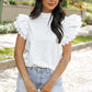 Bright Pink Solid Color Scalloped Ruffle Sleeve Top