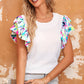 White Voluminous Printed Puff Sleeve Textured Top