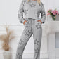 Gray Stars Print Long Sleeve Drawstring High Waist Lounge Set