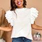 Bright Pink Solid Color Scalloped Ruffle Sleeve Top
