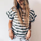 Sea Green Striped V Neck Ruffle Sleeve Top