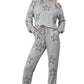 Gray Stars Print Long Sleeve Drawstring High Waist Lounge Set