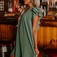 Mist Green Ruffle Sleeve V Neck Frilled Shift Dress