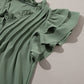 Mist Green Ruffle Sleeve V Neck Frilled Shift Dress