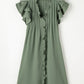 Mist Green Ruffle Sleeve V Neck Frilled Shift Dress